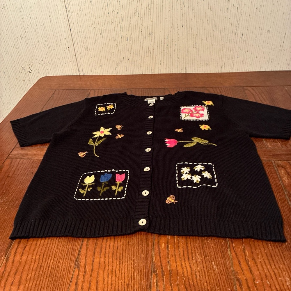 Stonebridge Vintage Floral Cardigan Sweater Size Large Short Sleeve